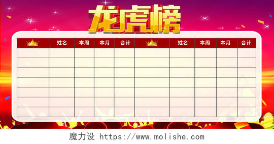 红色喜庆背景龙虎榜榜单排名销售业绩榜单表格展板宣传龙虎榜展板